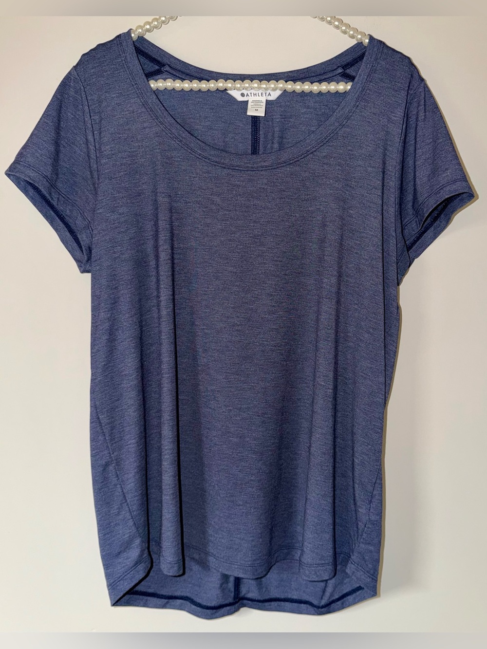 Athleta Stratus II Tee Heathered Navy Scoop Neck Short Sleeve Shirt Medium